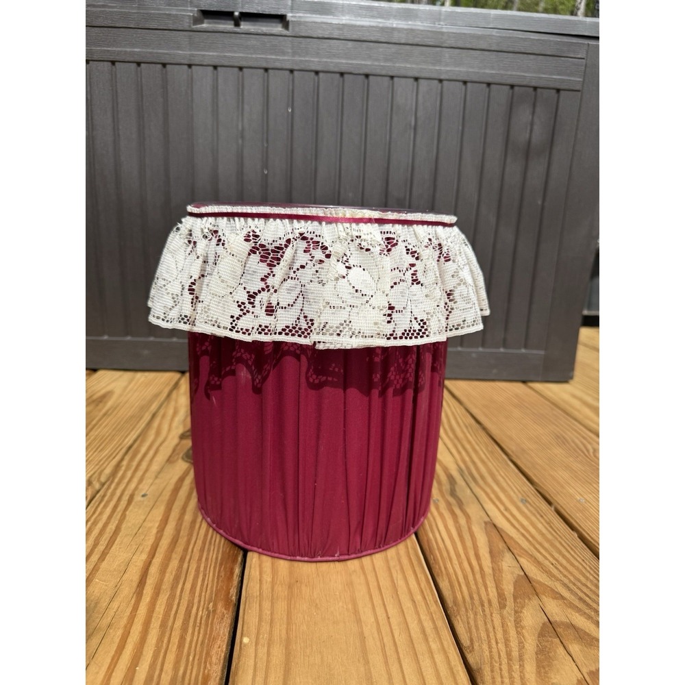 RARE Vintage Vineyard Waste Basket Red Pleated Lace Trim + Insert Cottage Core